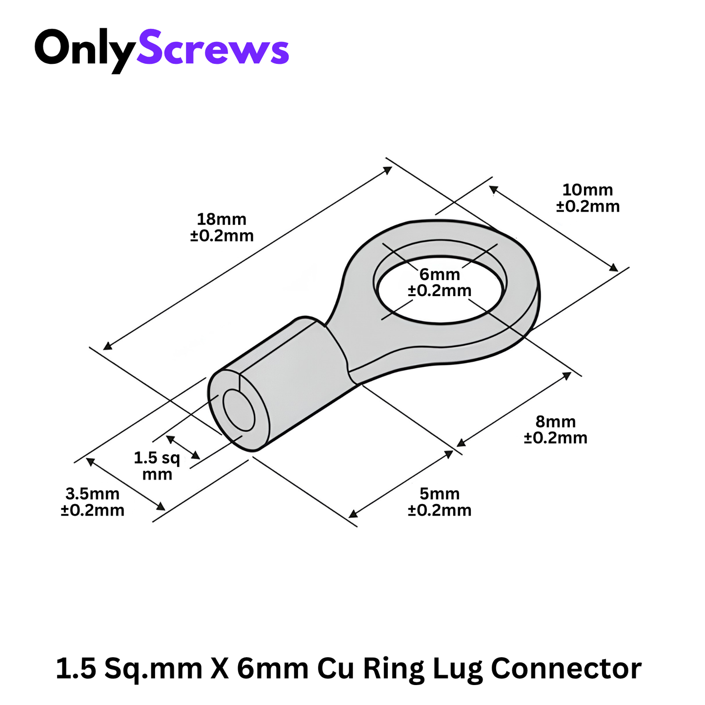1.5 Sq.mm X 6mm Copper Ring Crimp Terminal Lug Connector