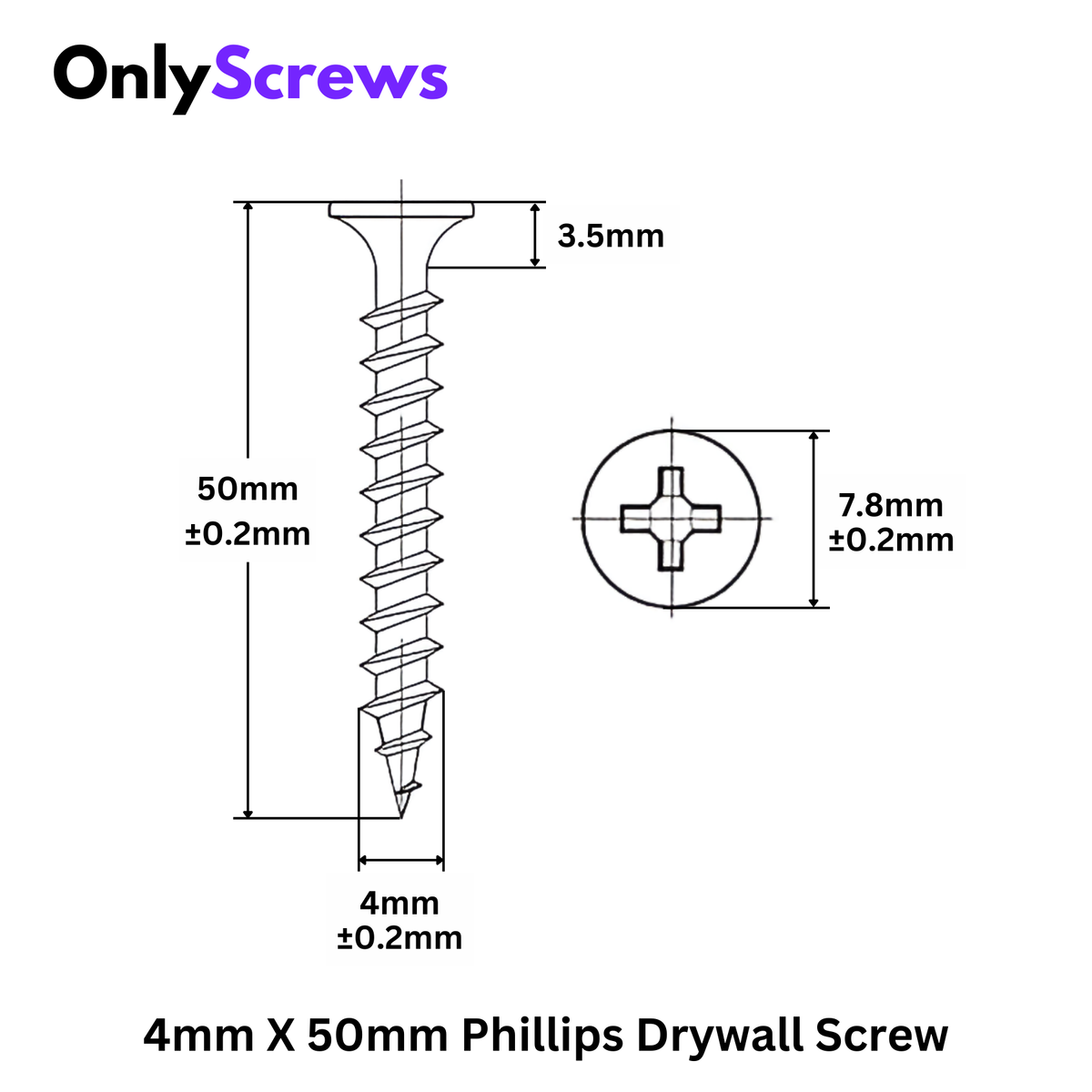 4mm X 50mm Phillips Bugle head Gypsum Drywall Screw with Black Oxide coating