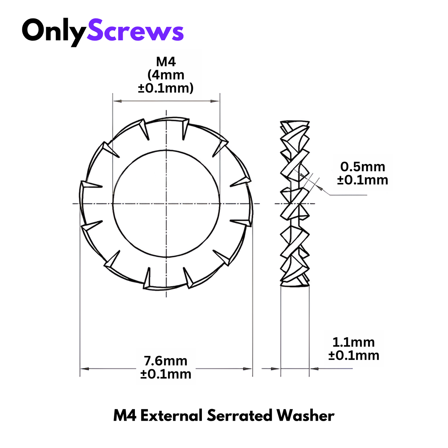 M4 External Serrated Star Washer SS304 (ID: 4.1mm OD:7.6)