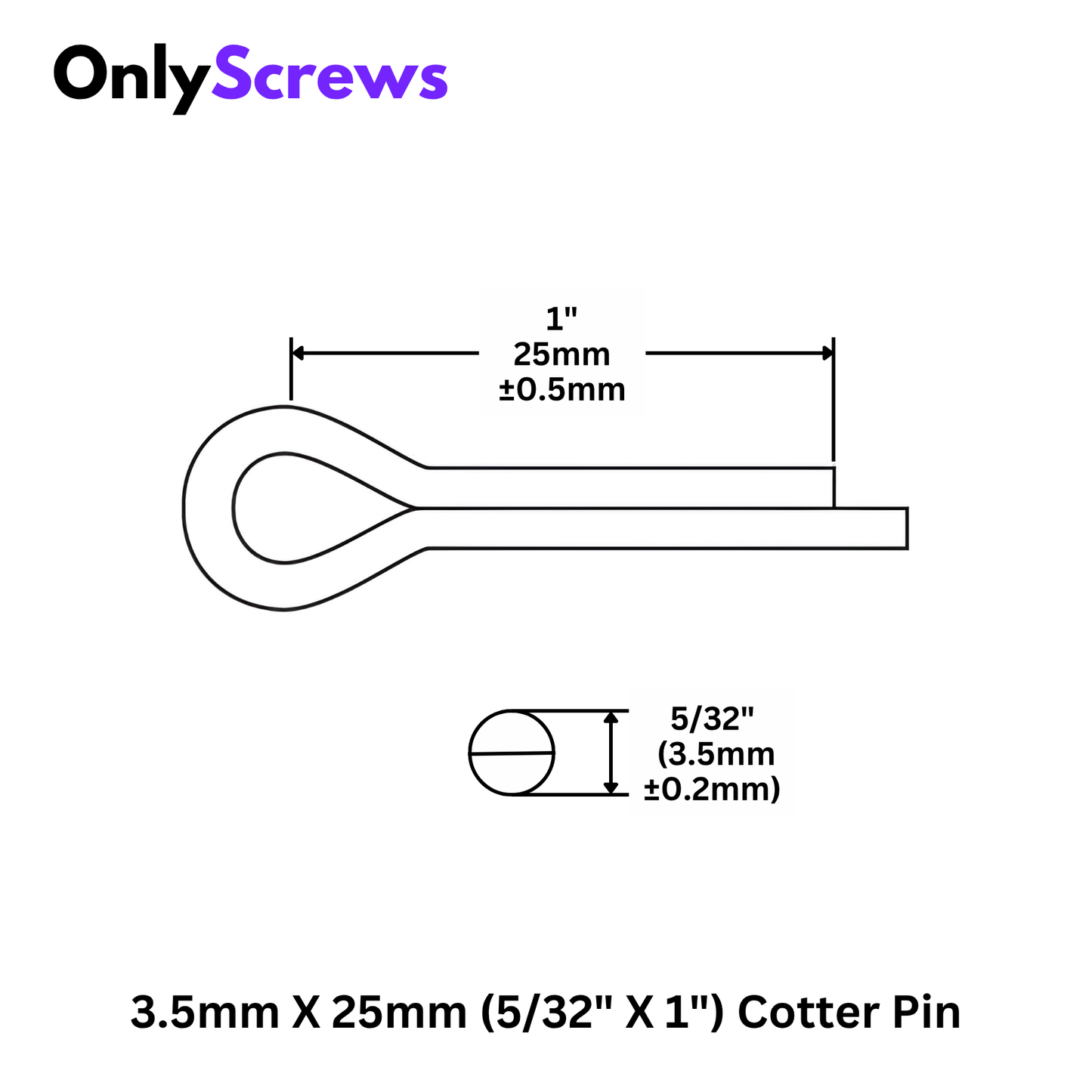 3.5mm X 25mm (5/32 X 1") Cotter Pin Mild Steel with Zinc Plating