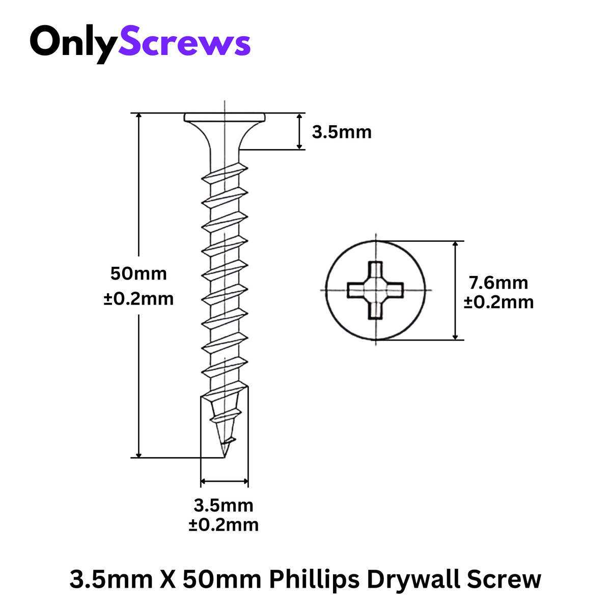 3.5mm X 50mm Phillips Bugle head Gypsum Drywall Screw