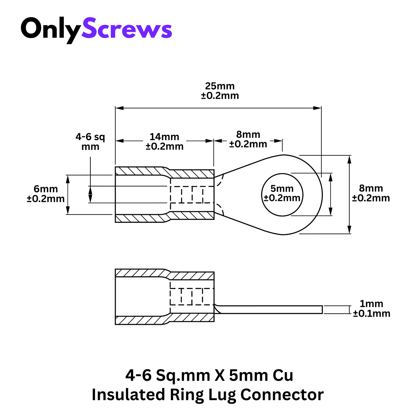 4-6 Sq.mm X 5mm Insulated Copper Ring Crimp Terminal Lug Connector