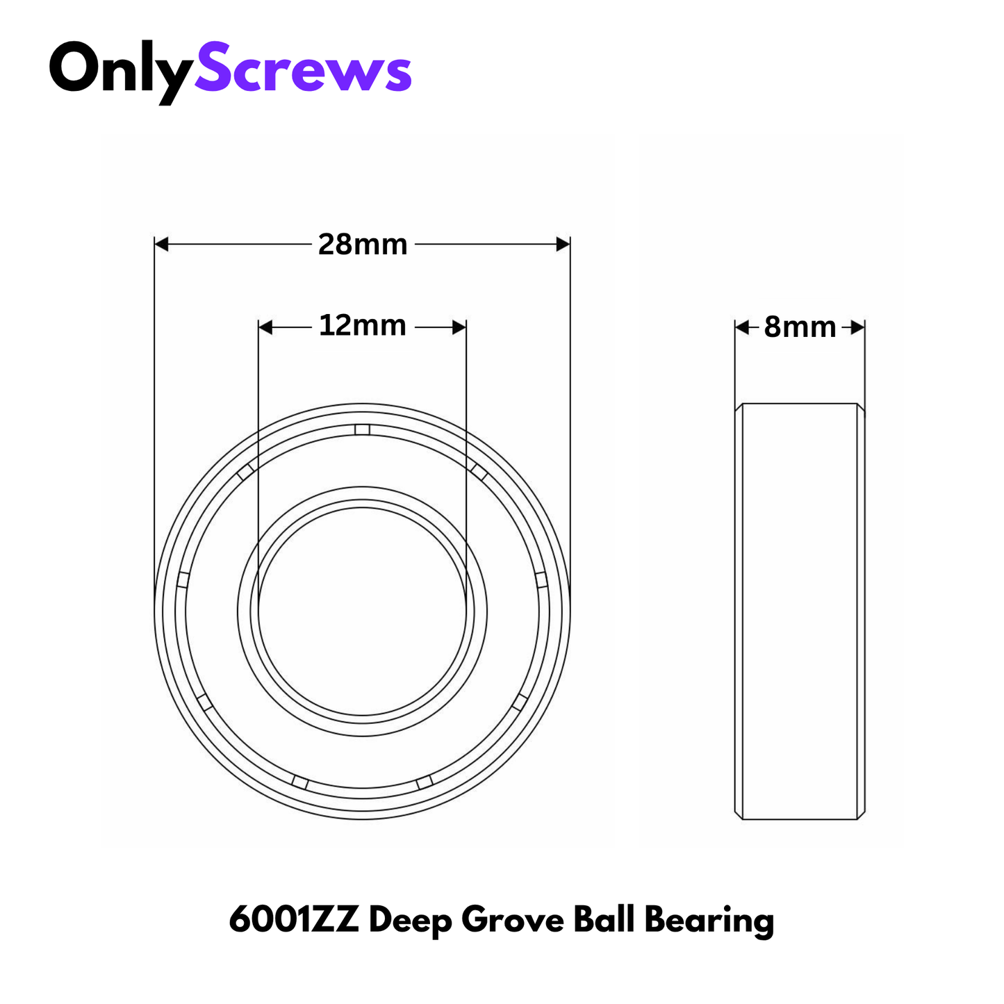 6001 ZZ - Deep Groove Ball Bearing (12x28x8)
