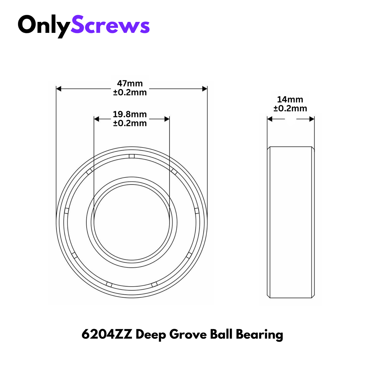 6204 ZZ - Deep Groove Ball Bearing (ID:20mm OD:47mm T:14mm)