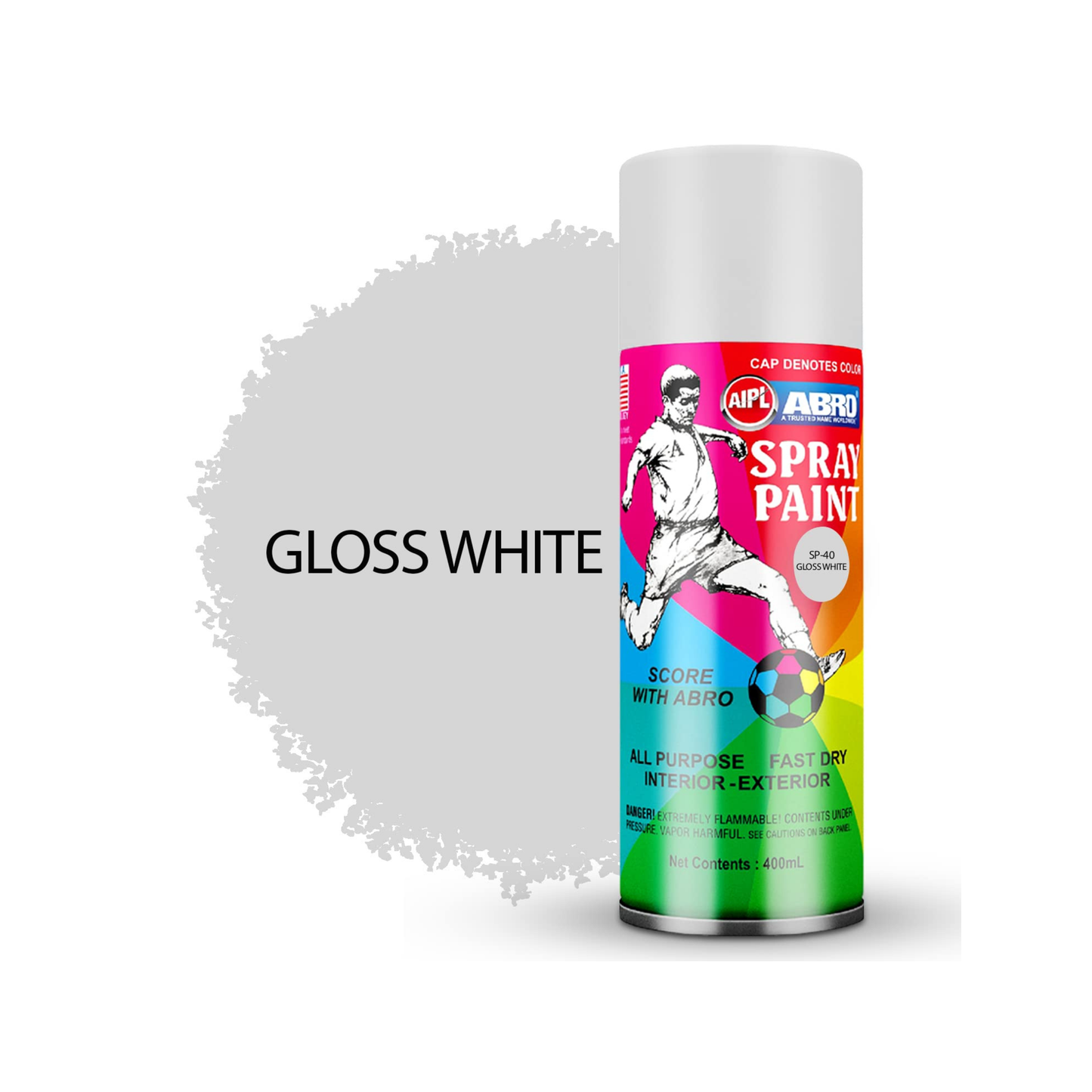 ABRO SP-40 Gloss White Spray Paint 400ml – Fast Drying Multipurpose Aerosol Paint for Metal, Wood & Automotive Use (Copy)