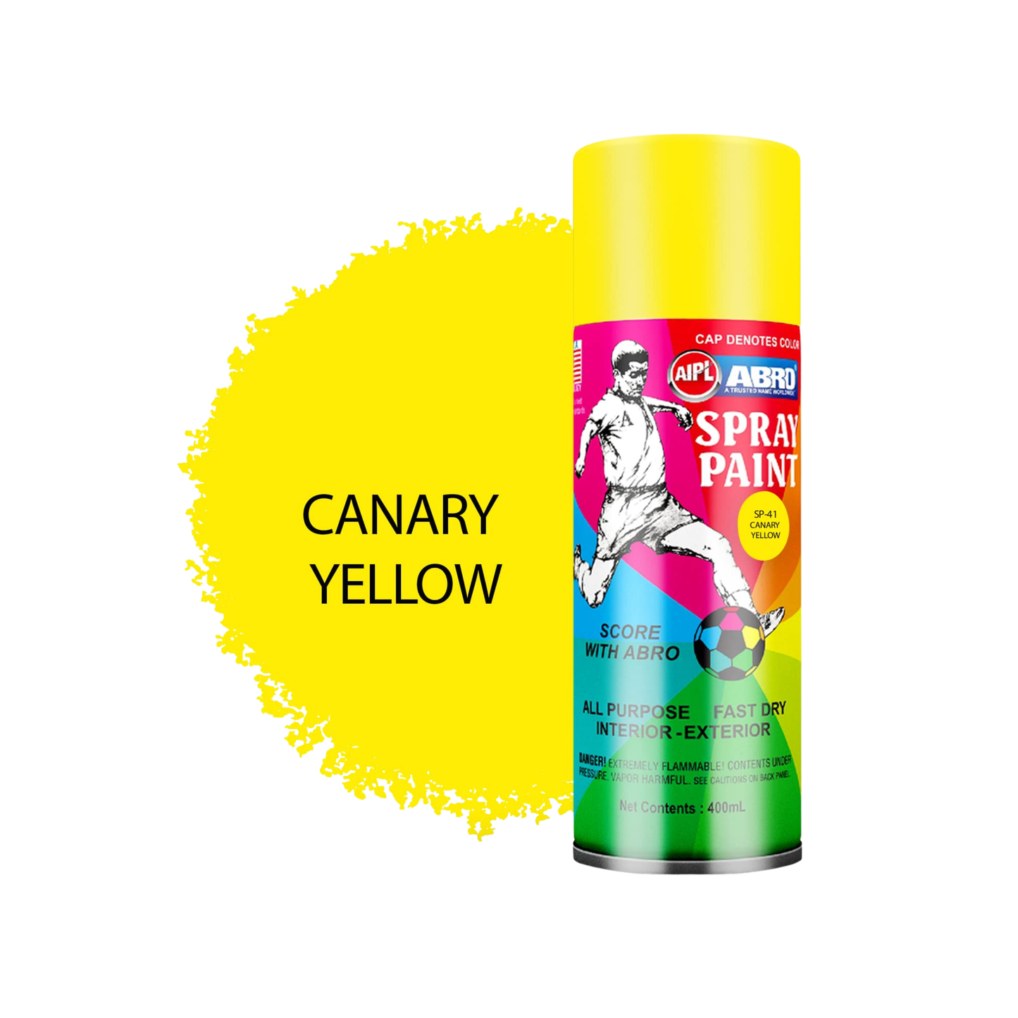 ABRO SP-41 Canary Yellow Spray Paint 400ml – Fast Drying Multipurpose Aerosol Paint for Metal, Wood & Automotive Use