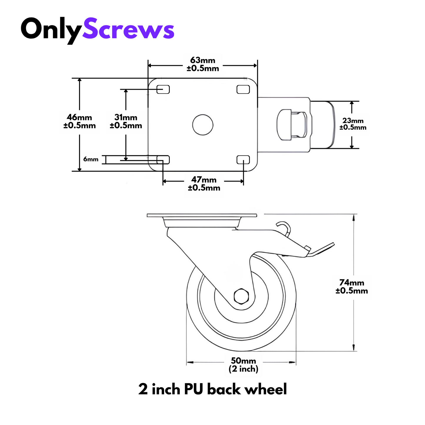 2 Inch (50 mm) Red PU Castor Wheels Set of 4 – 2 Swivel & 2 Braked | Heavy Duty Furniture & Equipment Wheels