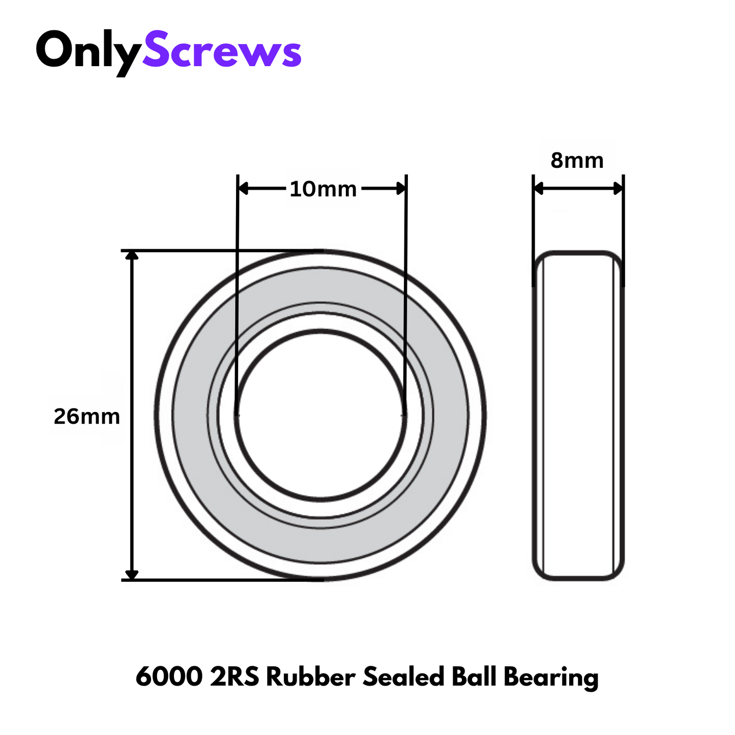 HCH 6000 2RS Rubber Sealed Ball Bearing (10x26x8)