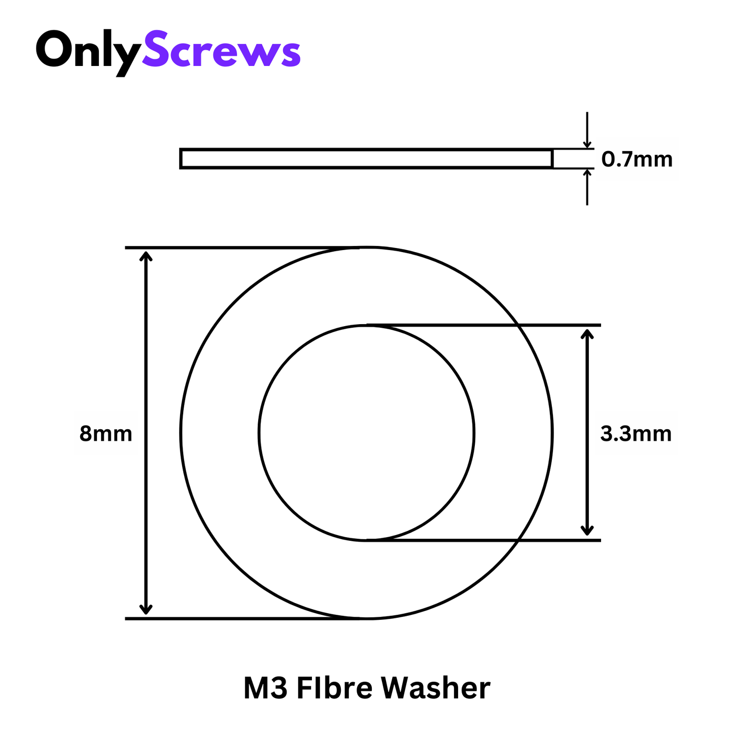 M3 Fiber Washer (ID: 3.3mm OD:8mm T:0.7mm)