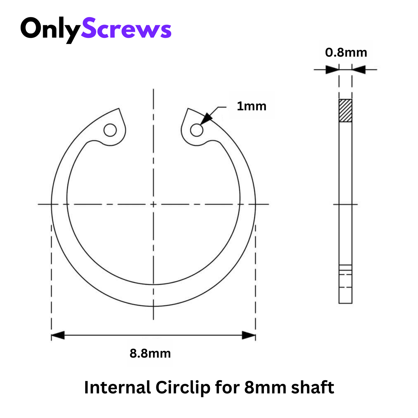Internal Circlip for 8mm shaft diameter