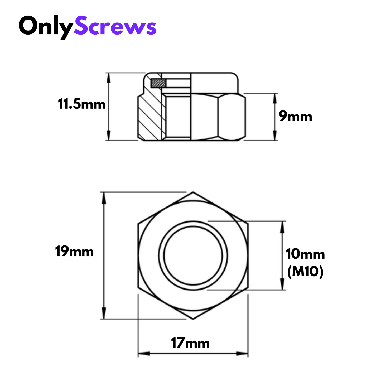 M10 Nyloc Nuts Mild Steel