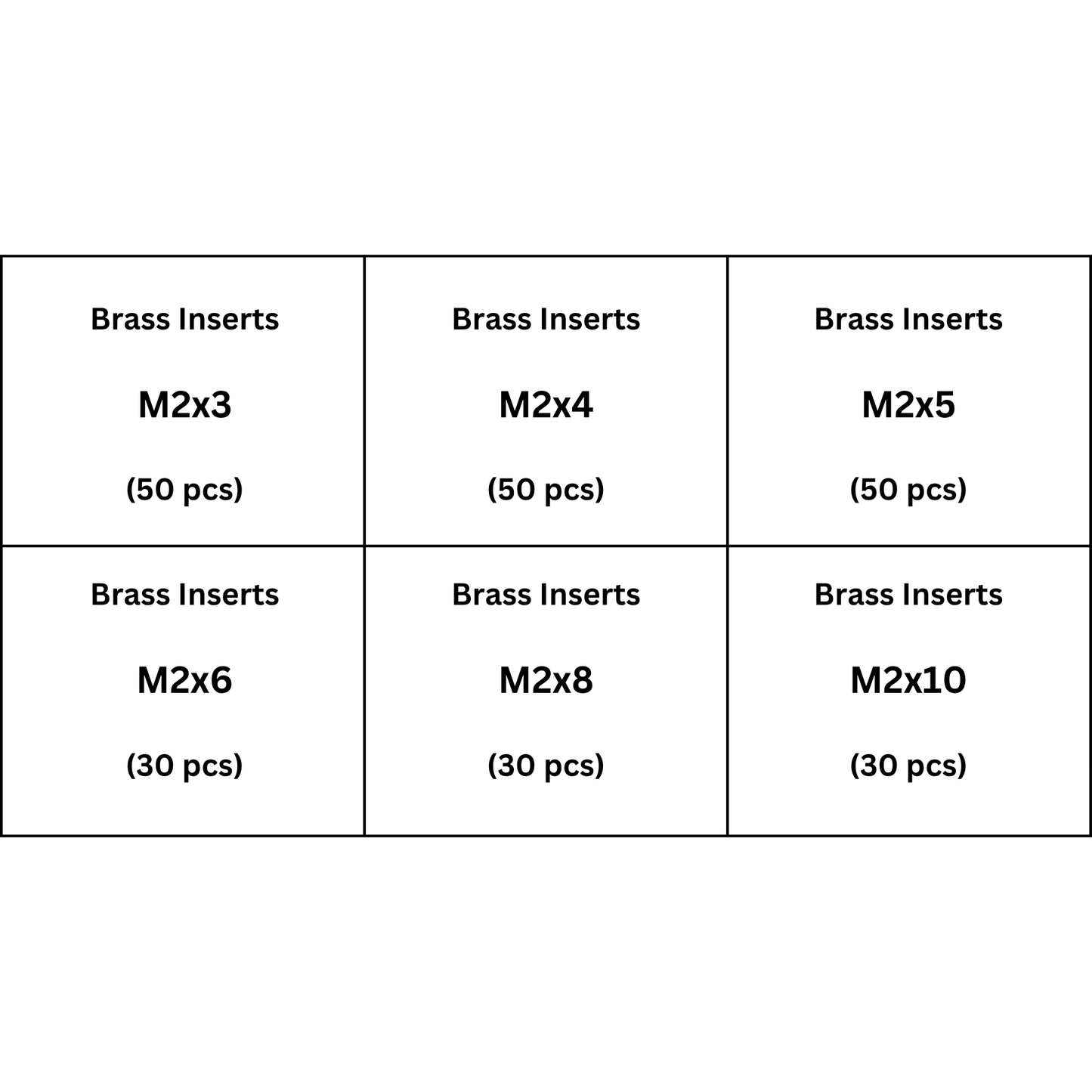 M2 Brass Inserts Assorted Pack