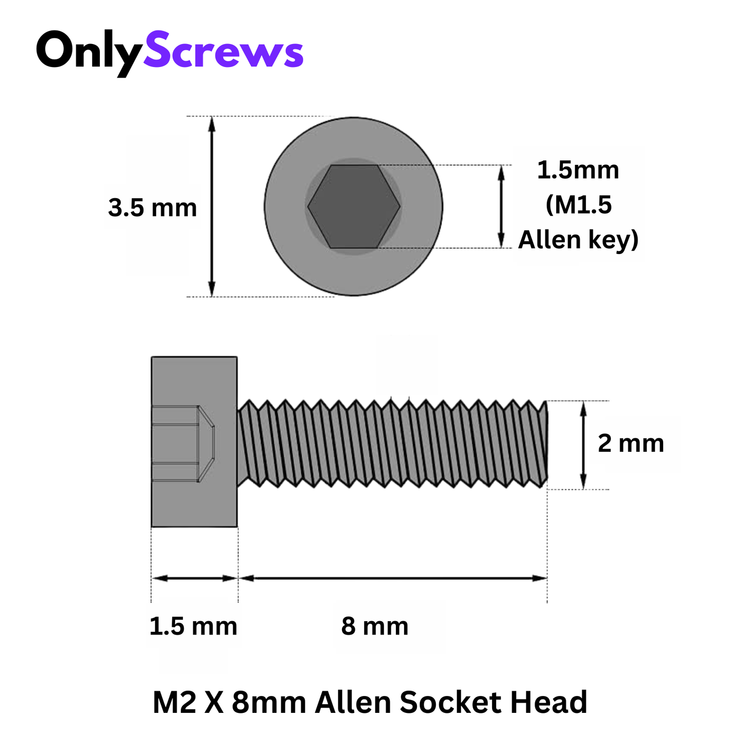 M2 X 8mm Hex (Allen) Socket Head SS 304 Screw