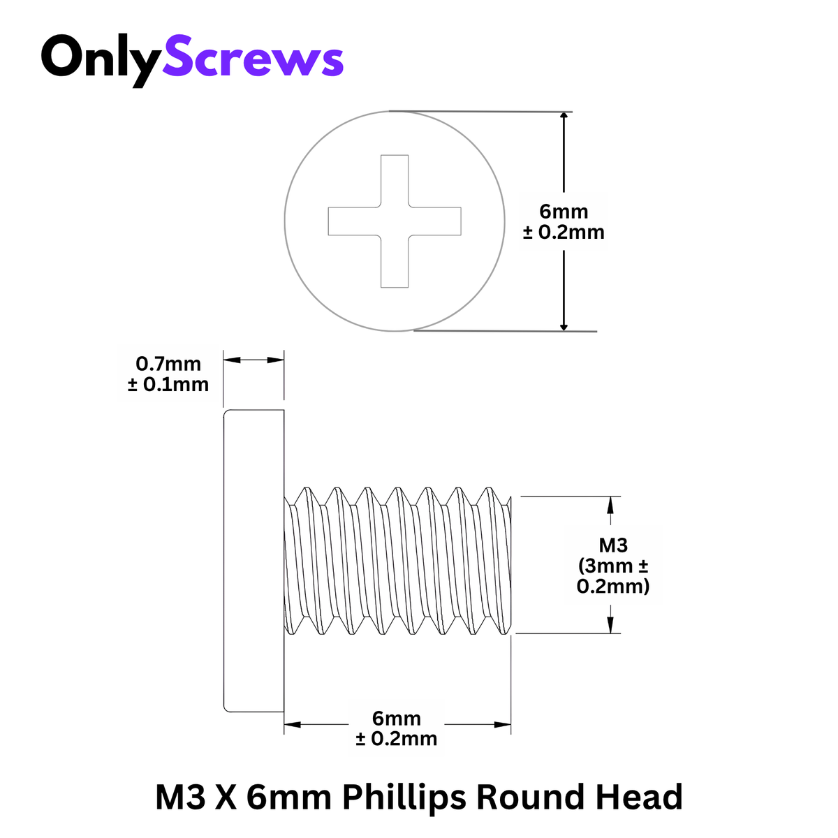M3 X 6mm Phillips Round head Laptop Screw (Dia. 3mm, Length 6mm)