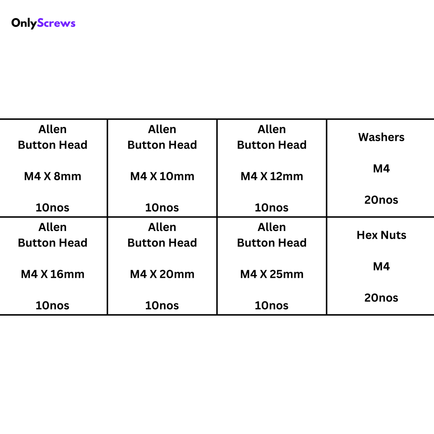 M4 Allen Button head SS304 assorted box