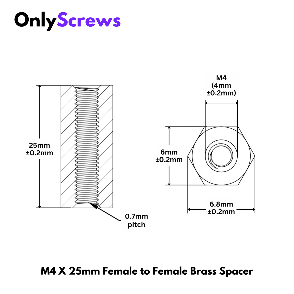 M4 X 25mm Female to Female Brass with Nickel plating Hex Threaded Standoff Spacer
