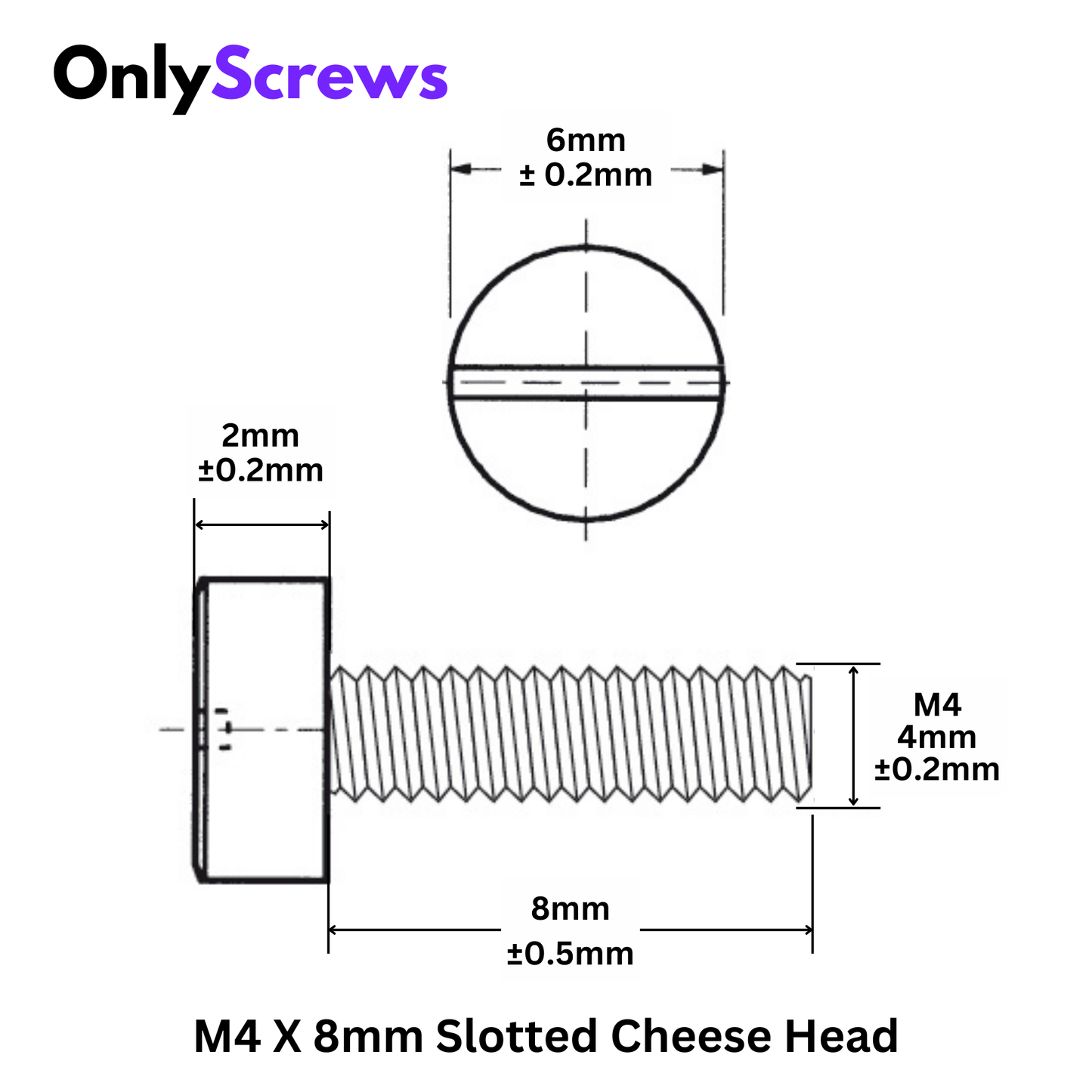 M4 X 8mm Slotted CHHD Nylon Screw (Dia. 4mm, Length 8mm)