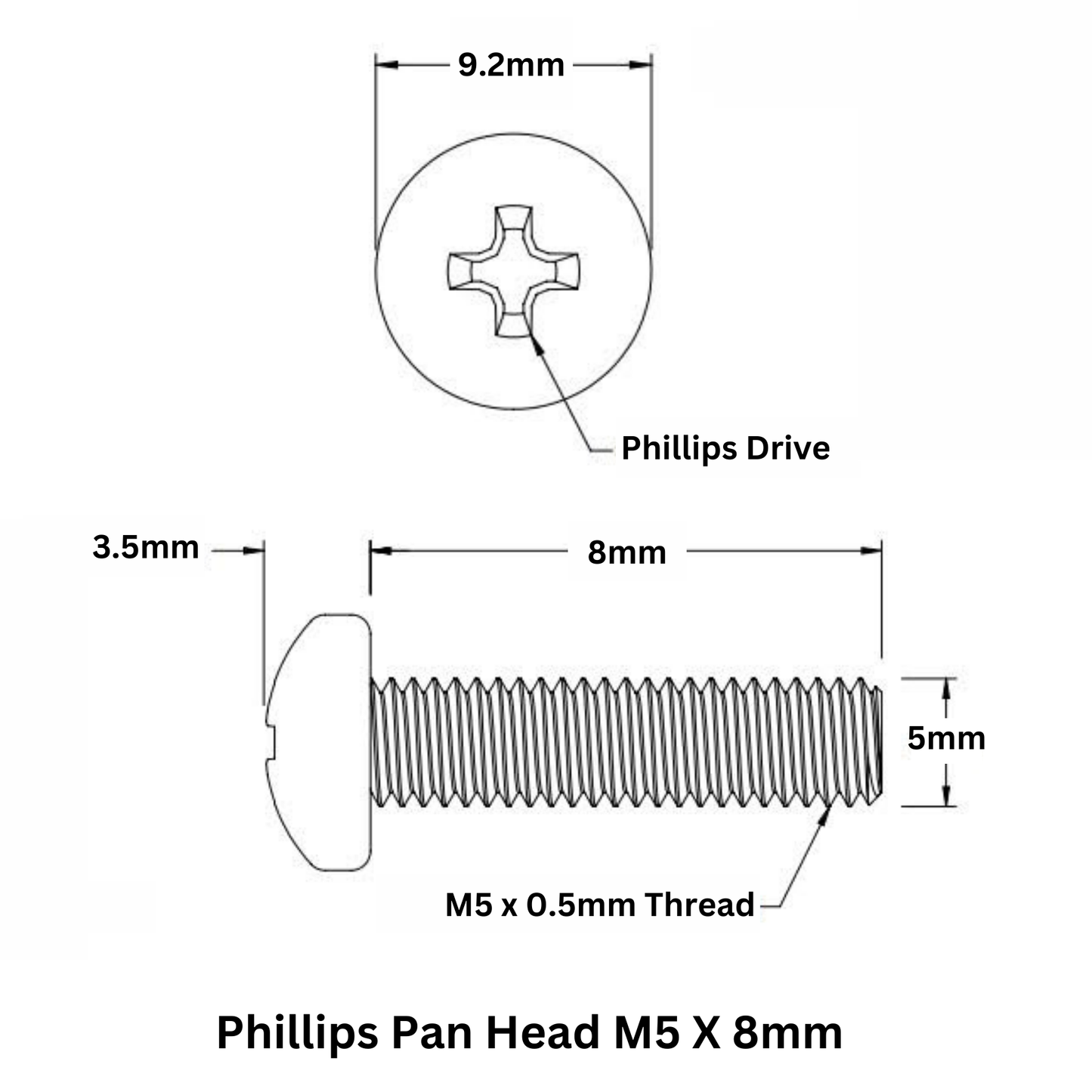 M5 X 8mm Phillips Pan head SS 304 Screw