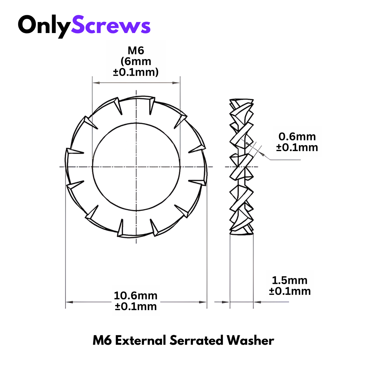 M6 External Serrated Star Washer SS304 (ID: 6.1mm OD:10.6)