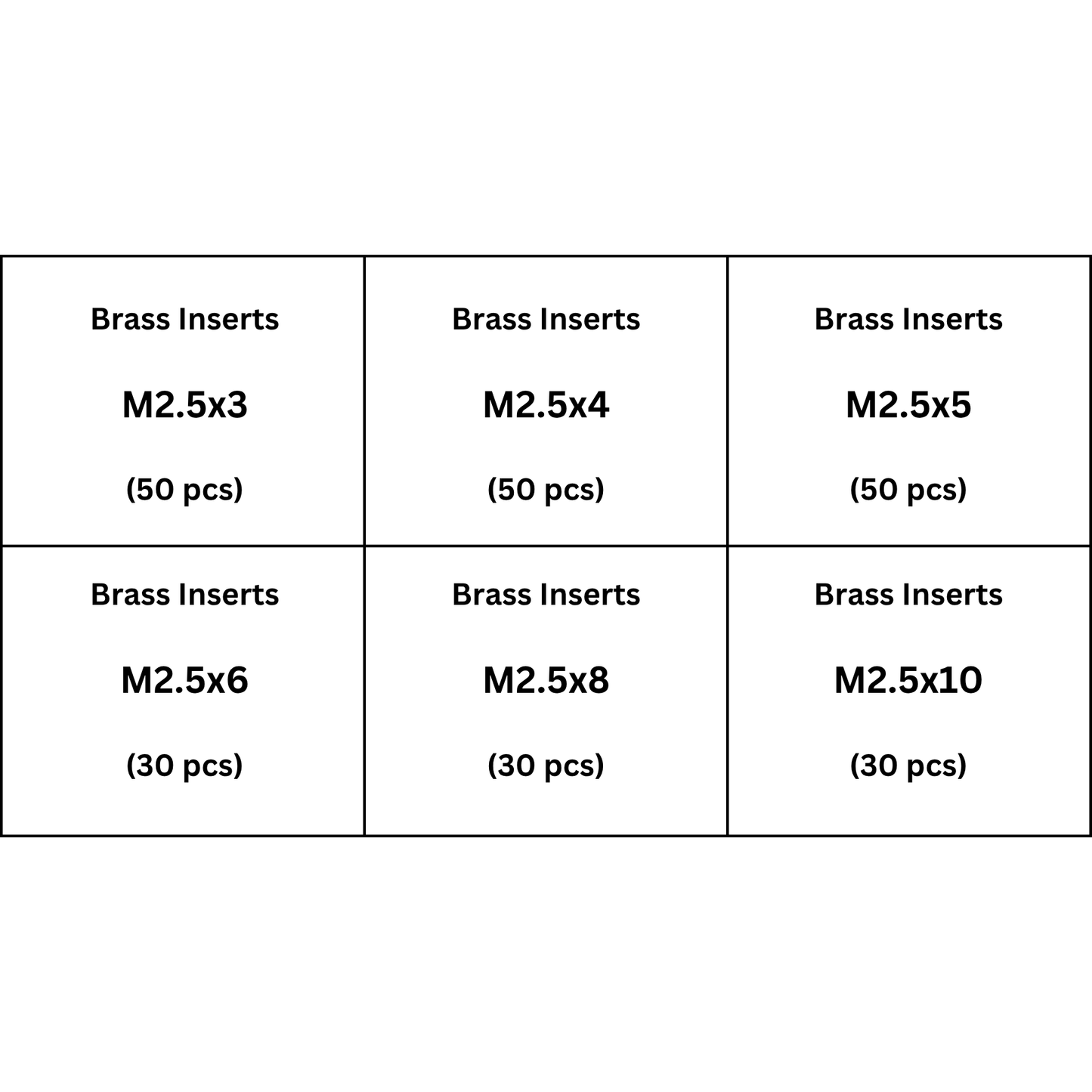M2.5 Brass Inserts Assorted Pack