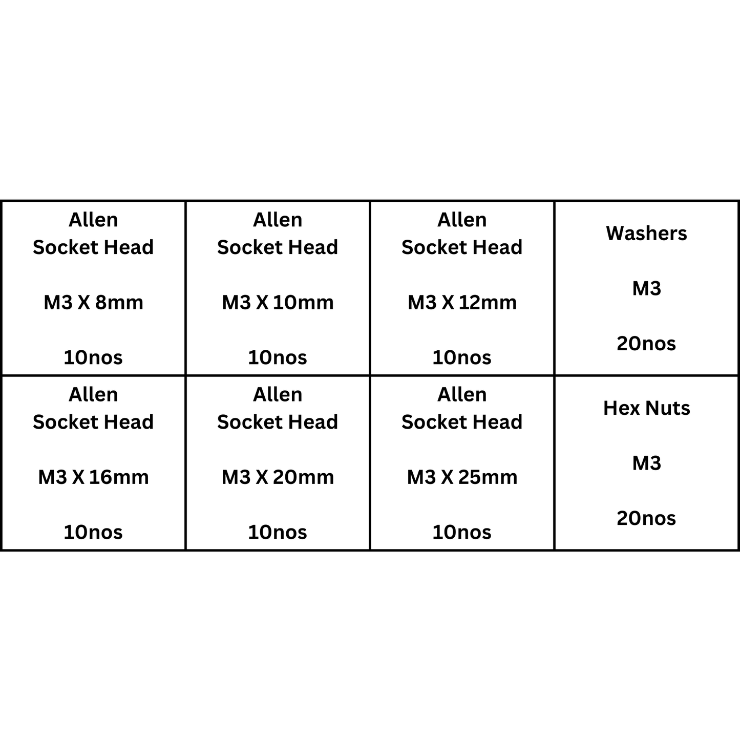 M3 Allen Socket head SS304 assorted box