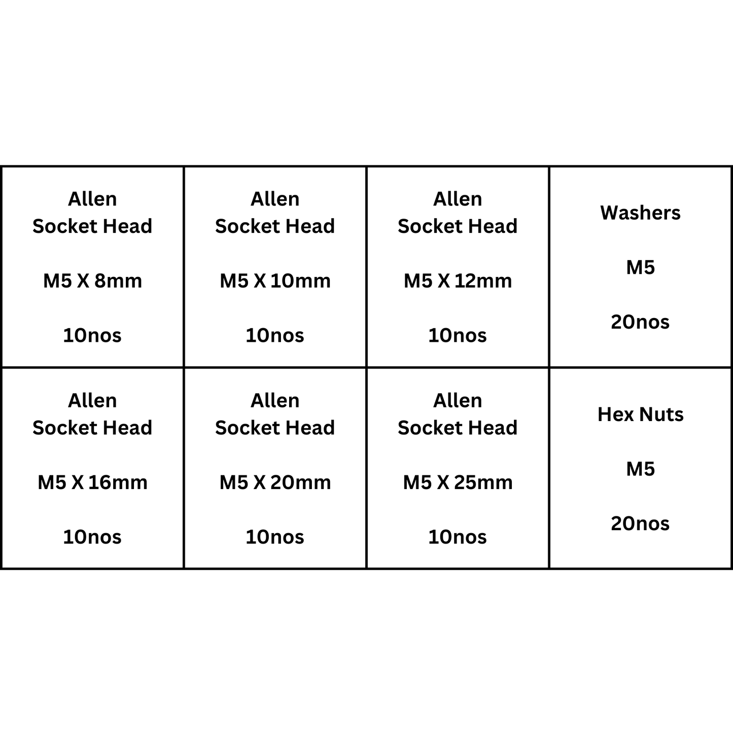 M5 Allen Socket head SS304 assorted box