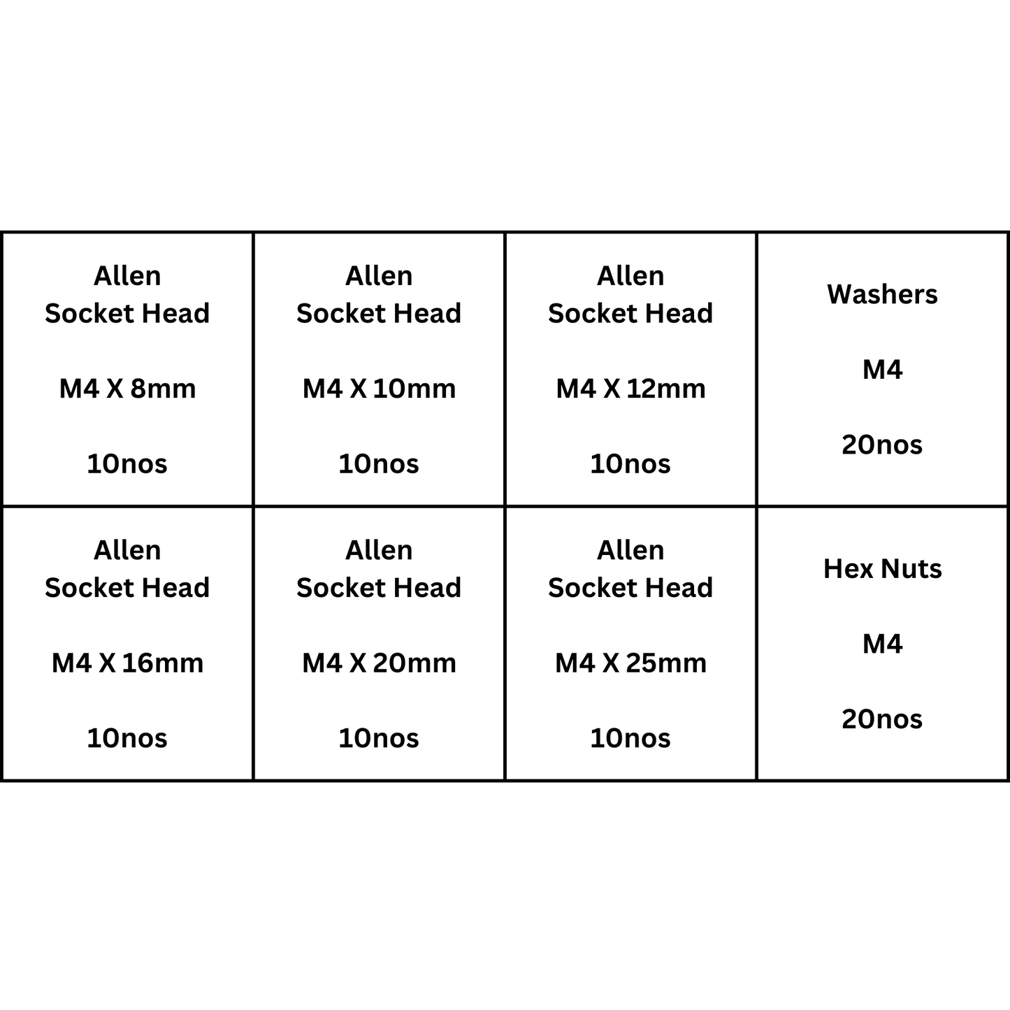 M4 Allen Socket head SS304 assorted box