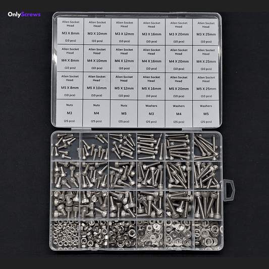 Hex(Allen) Socket Head Assorted Screw Pack M3, M4 & M5 (SS304) - OnlyScrews