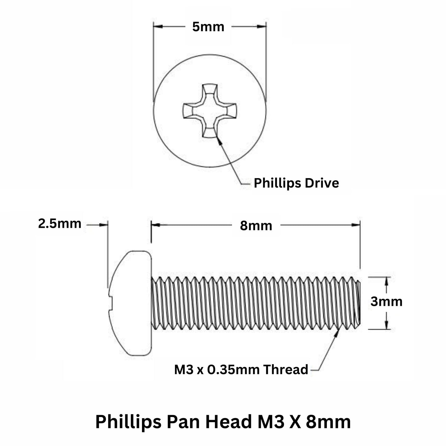 M3 X 8mm Phillips Pan head SS 304 Screw - OnlyScrews