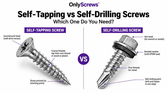 Pointed self-tapping screw versus self-drilling roofing screw with drill point and bonded washer