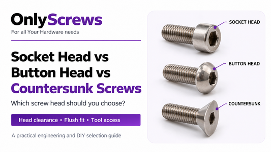 OnlyScrews guide comparing stainless steel socket head, button head and countersunk Allen machine screws