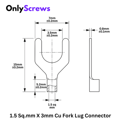 1.5 Sq.mm X 3mm Copper Fork Crimp Terminal Lug Connector