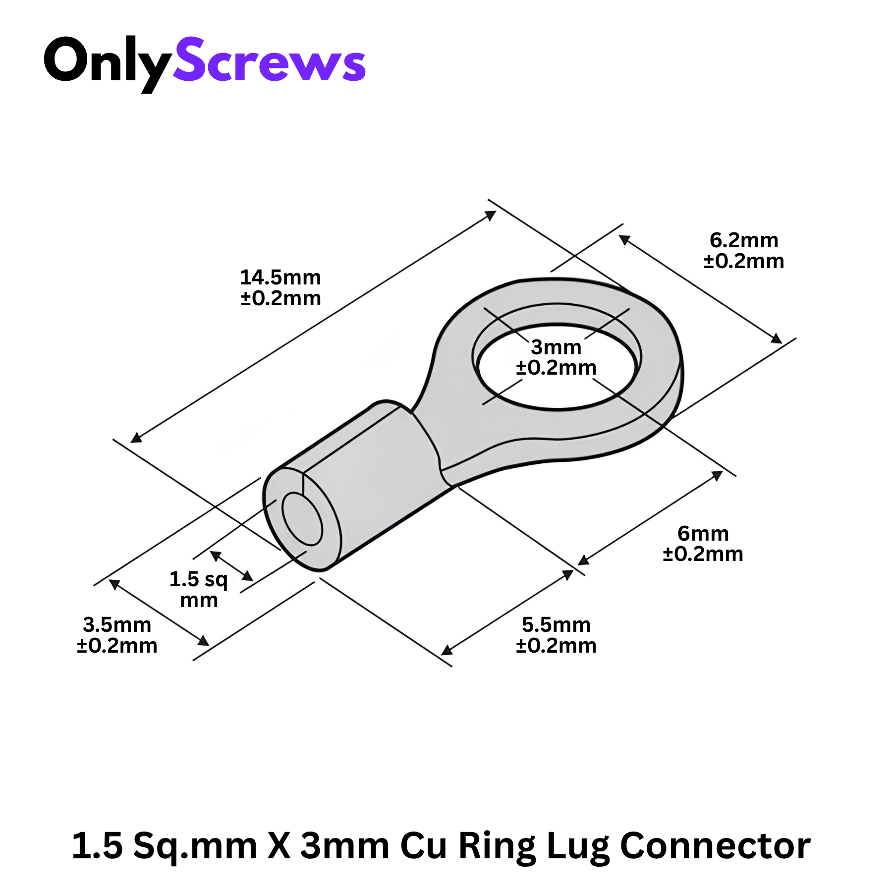 1.5 Sq.mm X 3mm Copper Ring Terminal Lug Connector