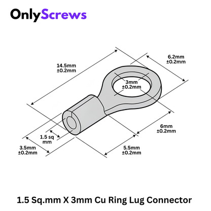 1.5 Sq.mm X 3mm Copper Ring Terminal Lug Connector