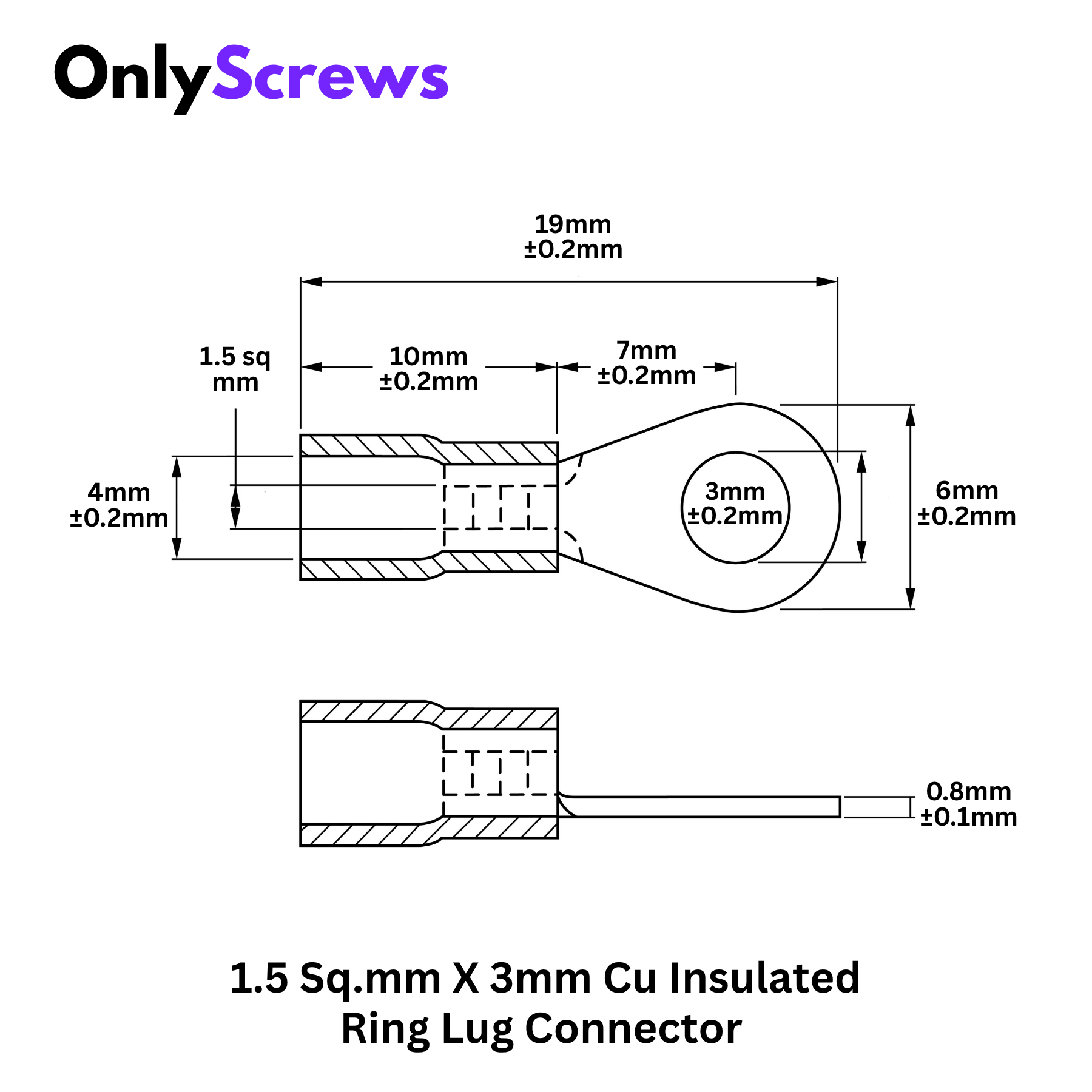 1.5 Sq.mm X 3mm Insulated Copper Ring Crimp Terminal Lug Connector