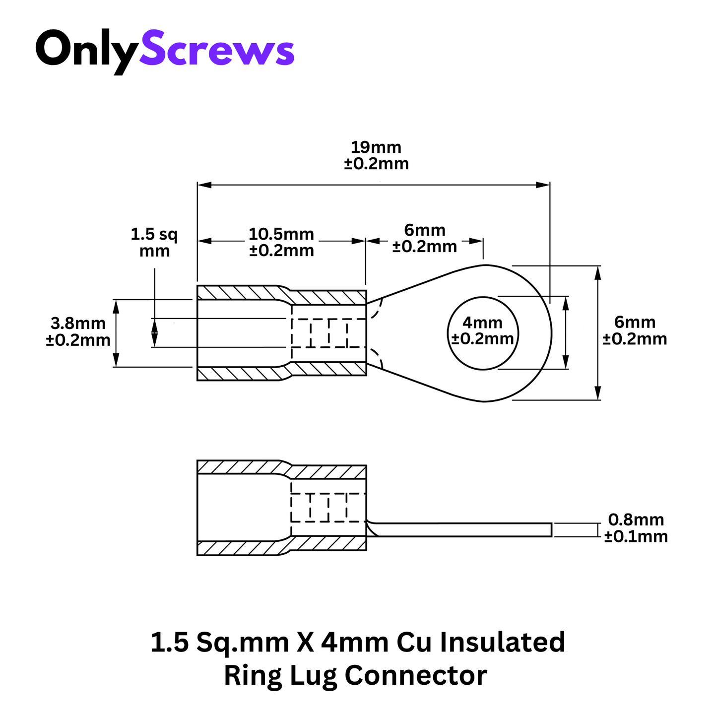 1.5 Sq.mm X 4mm Insulated Copper Ring Crimp Terminal Lug Connector
