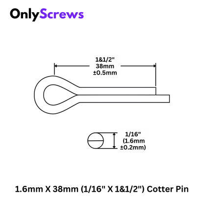 1.6mm X 38mm (1/16" X 1&1/2") Cotter Pin Mild Steel with Zinc Plating