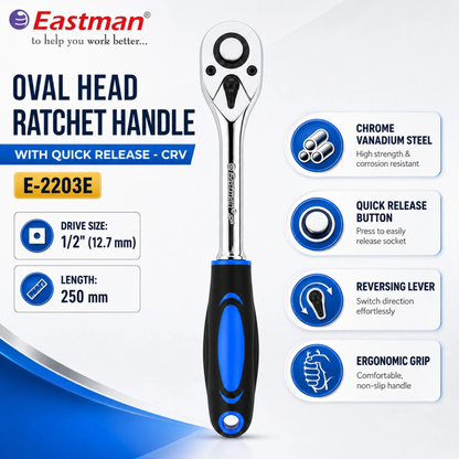Eastman 1/2 Inch Oval Head Ratchet for Automobiles, Bike & Car Repair