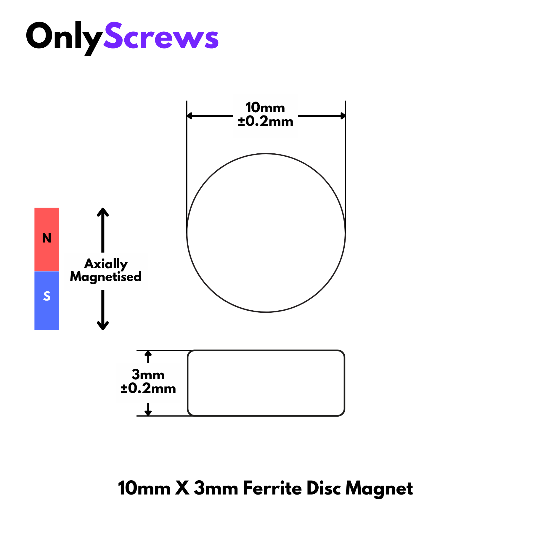 10mm X 3mm Ferrite Disc Magnet (Dia: 10mm, Thickness: 3mm)