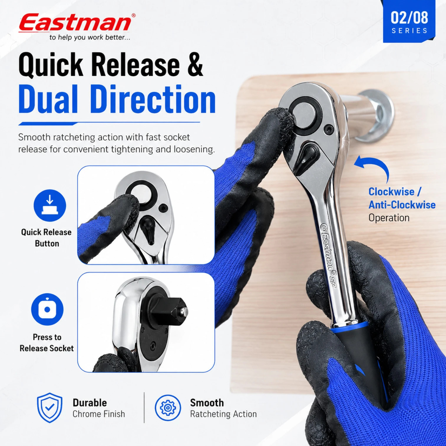 Eastman 1/2 Inch Oval Head Ratchet for Automobiles, Bike & Car Repair