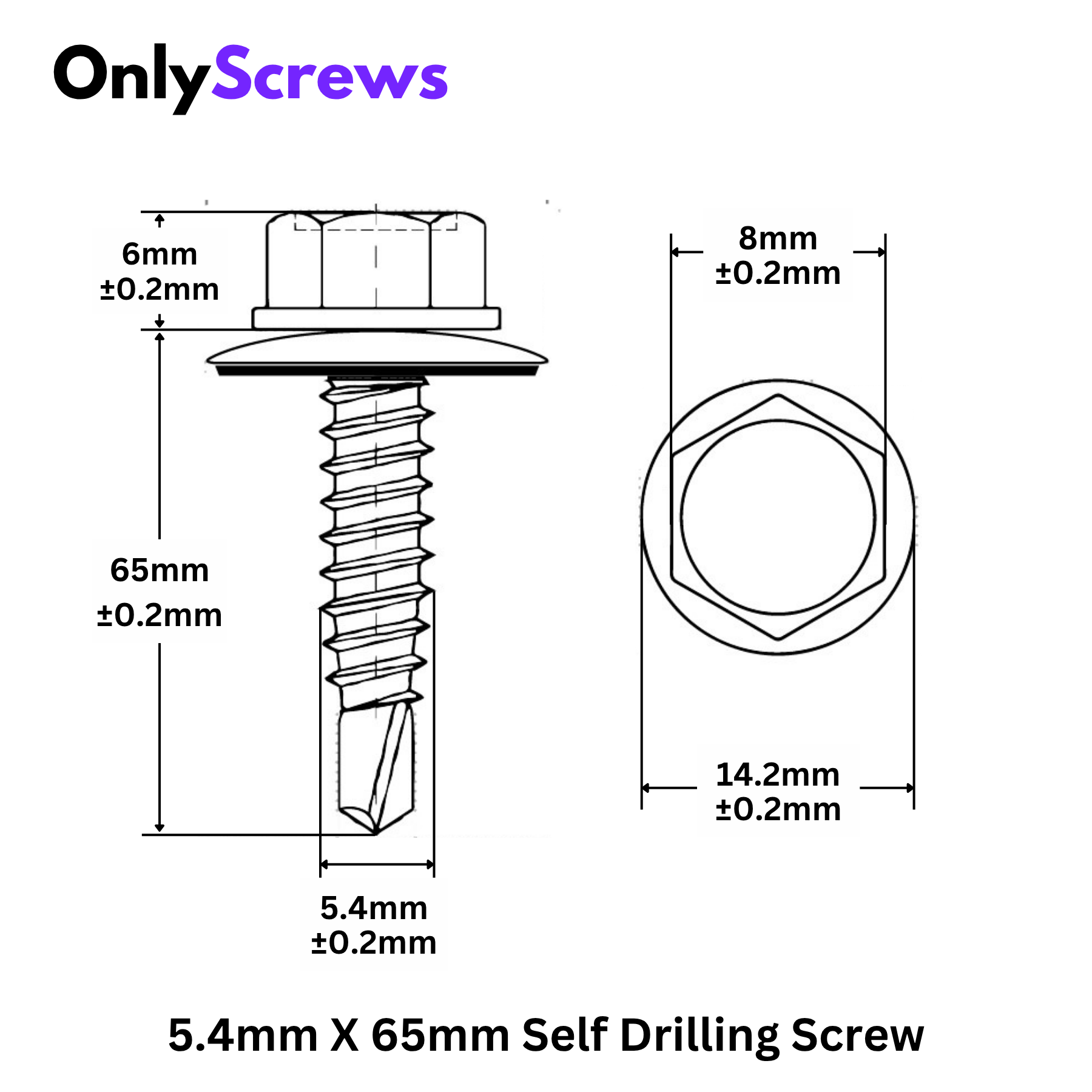 12g(5.4mm) 14TPI X 65mm Hex Head Self Drilling Roofing Screw