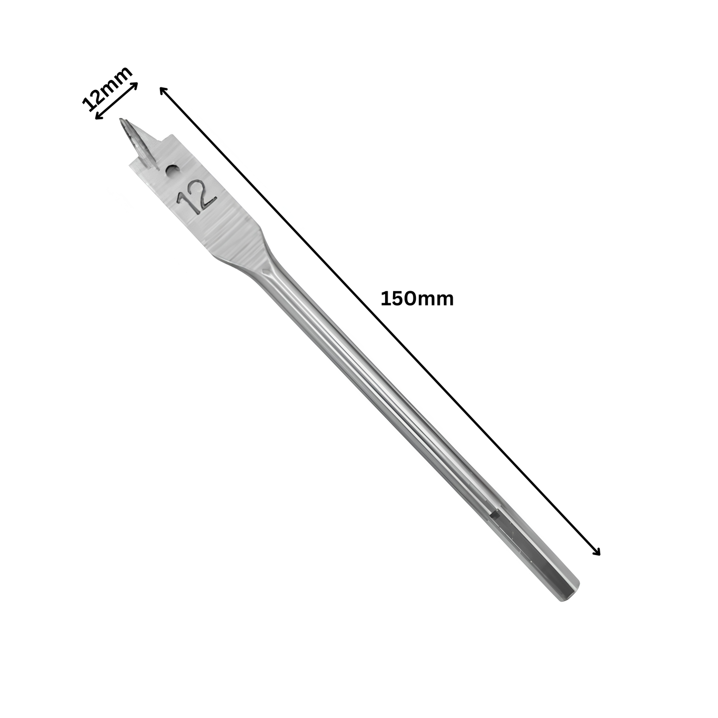 12mm Flat Wood Drill Bit with Hex Shank