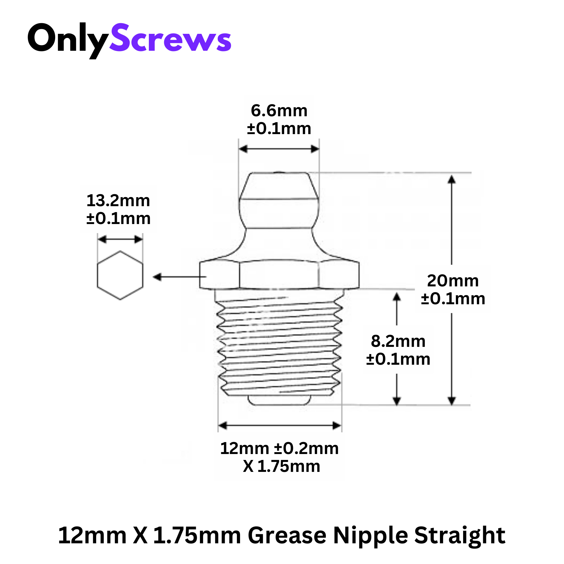 12mm X 1.75mm Grease Nipple Straight 180° Mild Steel with Zinc Plating