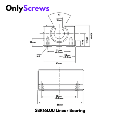 SBR16LUU (SME16LUU) Long Open Type Housing With Linear Bearing Slider Bushing for 16mm SBR Shaft