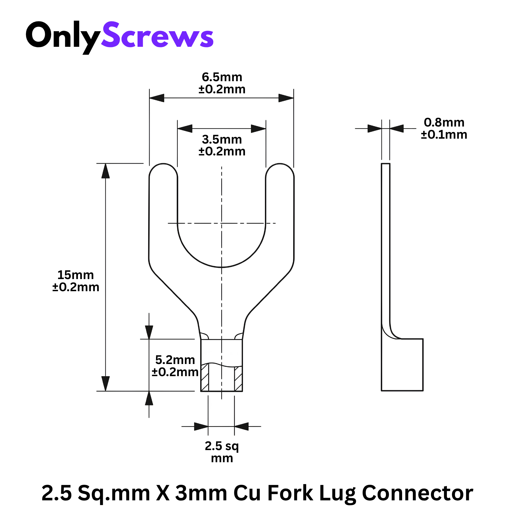 2.5 Sq.mm X 3mm Copper Fork Crimp Terminal Lug Connector