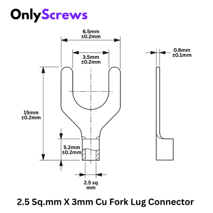 2.5 Sq.mm X 3mm Copper Fork Crimp Terminal Lug Connector