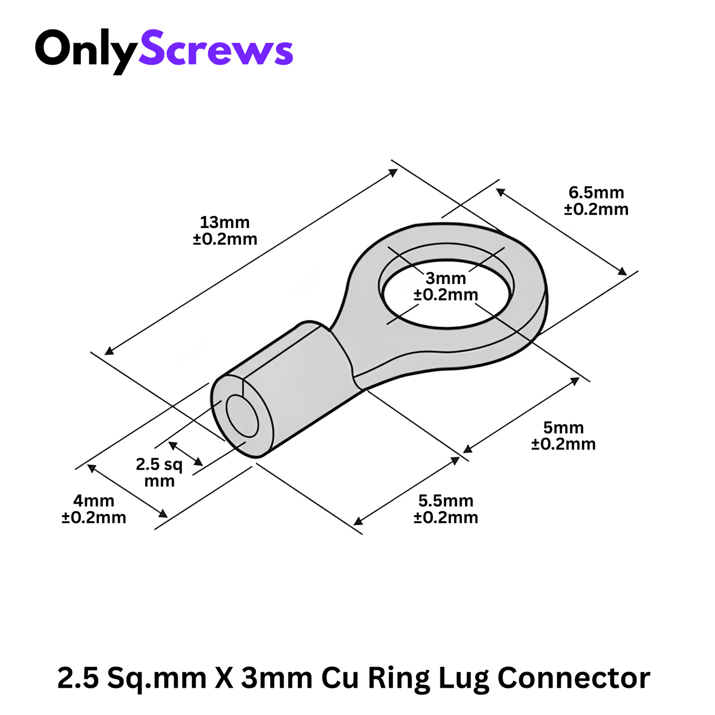 2.5 Sq.mm X 3mm Copper Ring Crimp Terminal Lug Connector