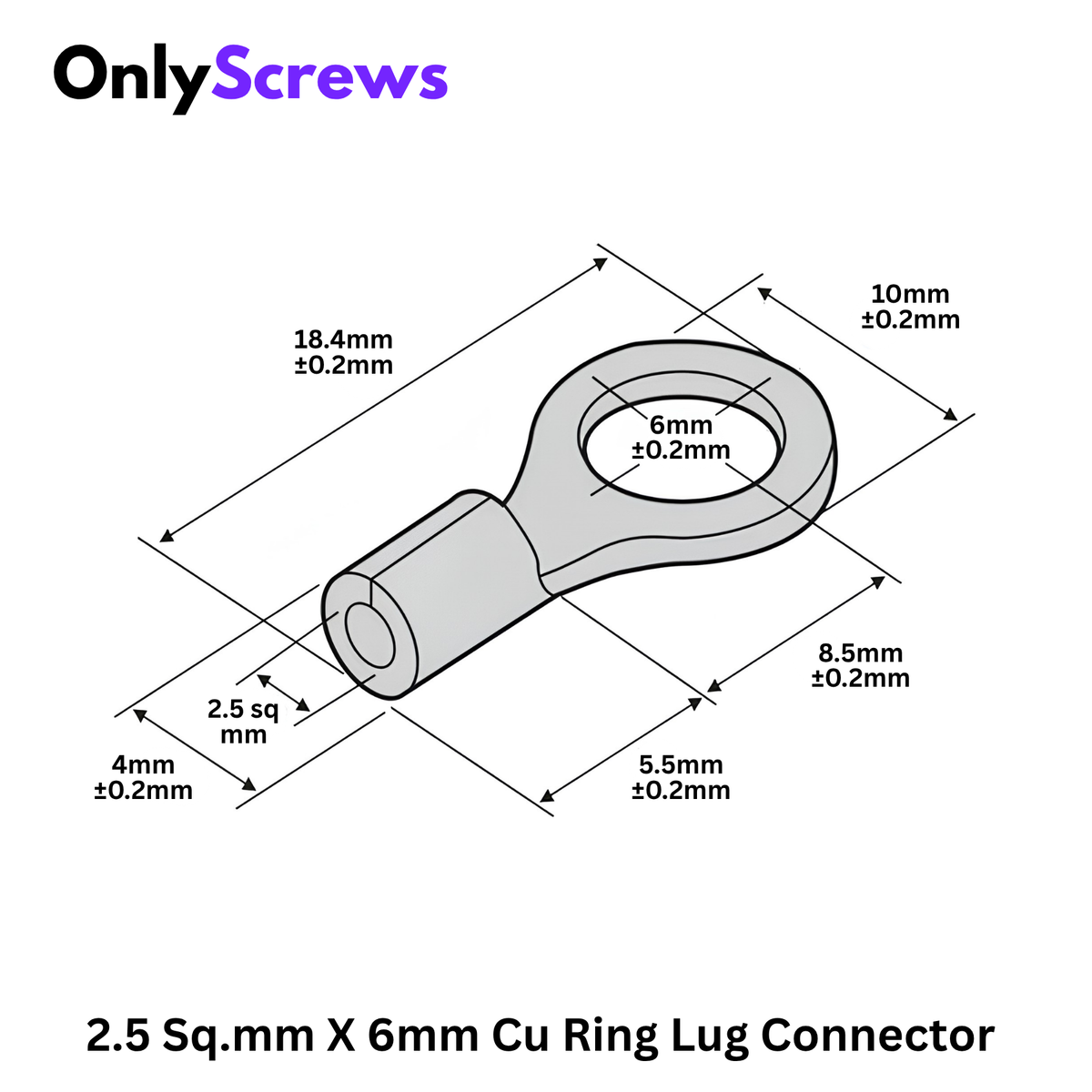 2.5 Sq.mm X 6mm Copper Ring Crimp Terminal Lug Connector