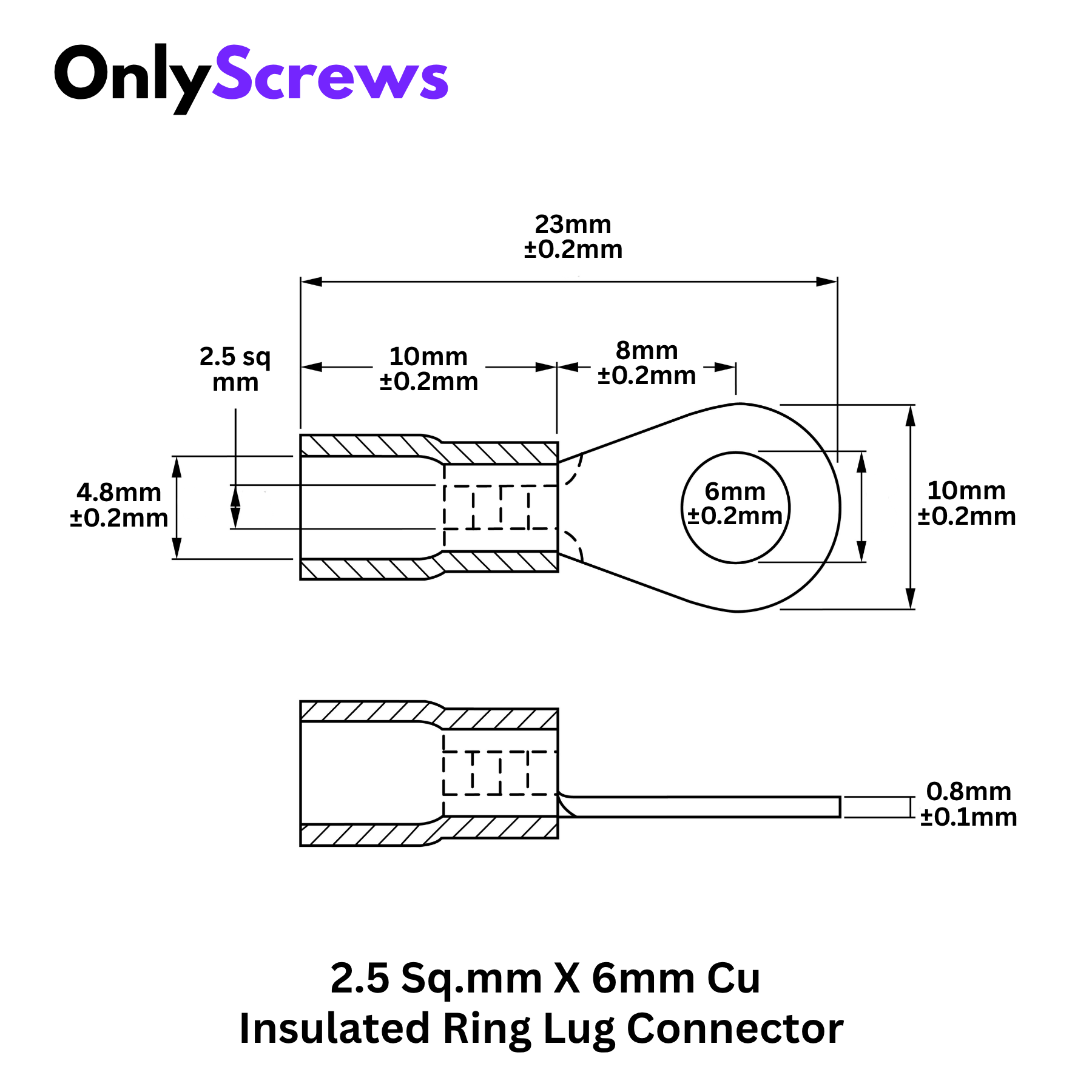 2.5 Sq.mm X 6mm Insulated Copper Ring Crimp Terminal Lug Connector