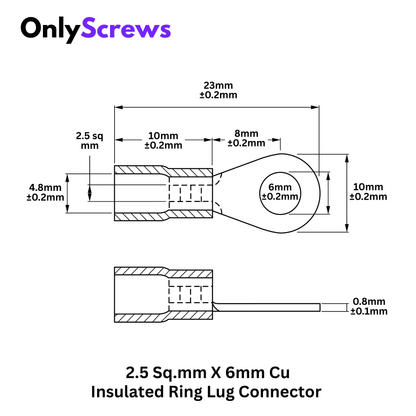 2.5 Sq.mm X 6mm Insulated Copper Ring Crimp Terminal Lug Connector